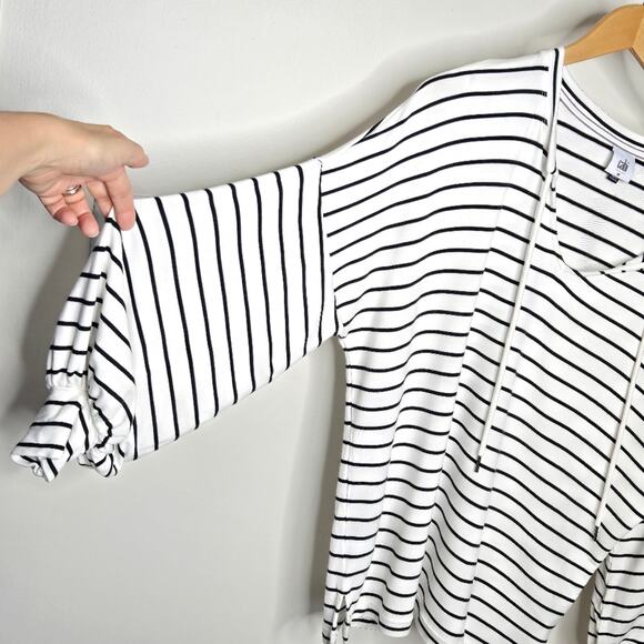 CABI Relaxed Fit Casual White and Black Striped Women's Longsleeve Veck Top - Picture 6 of 10